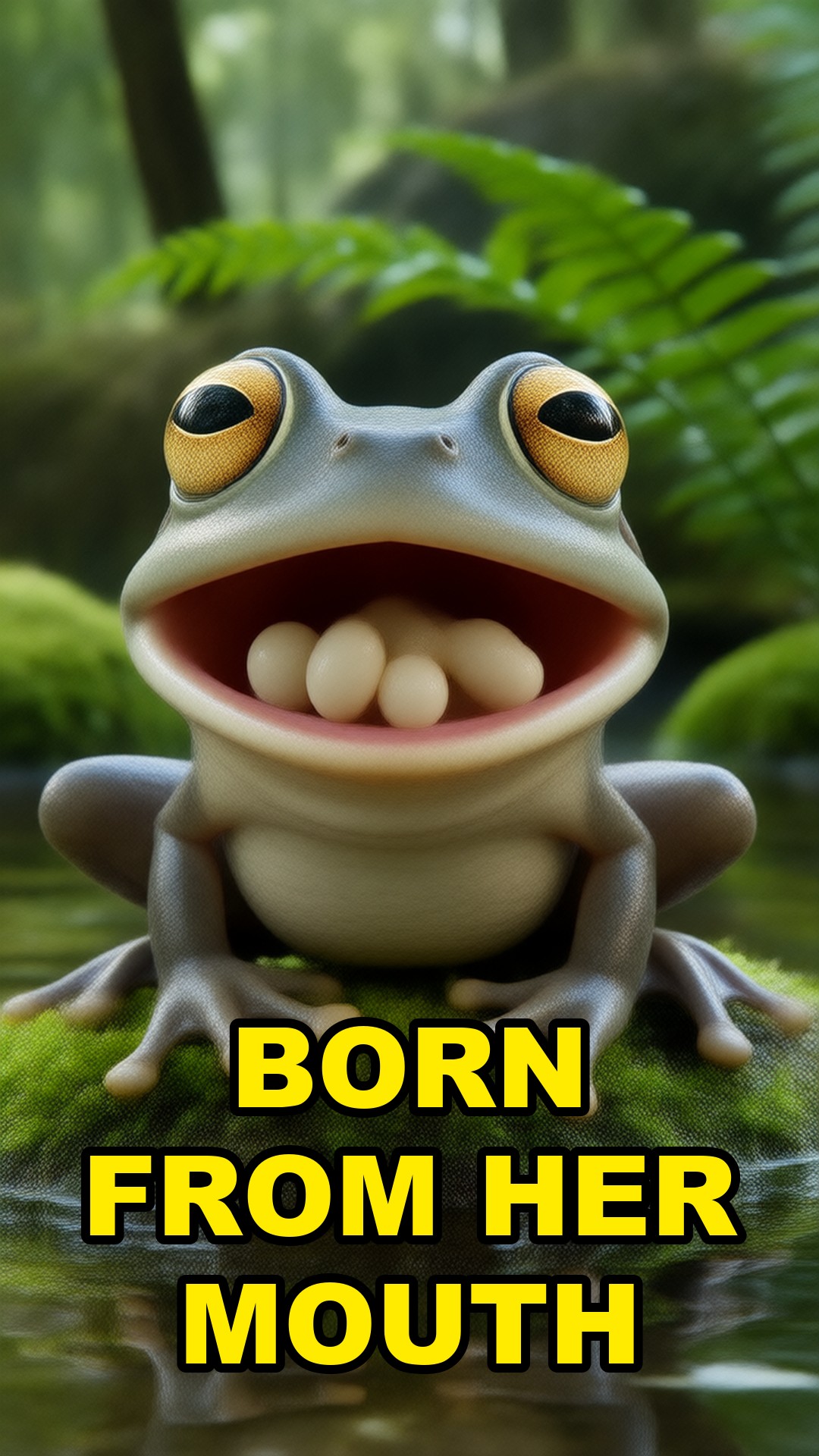 Cartoon illustration: This Frog Gave Birth Through Her Mouth