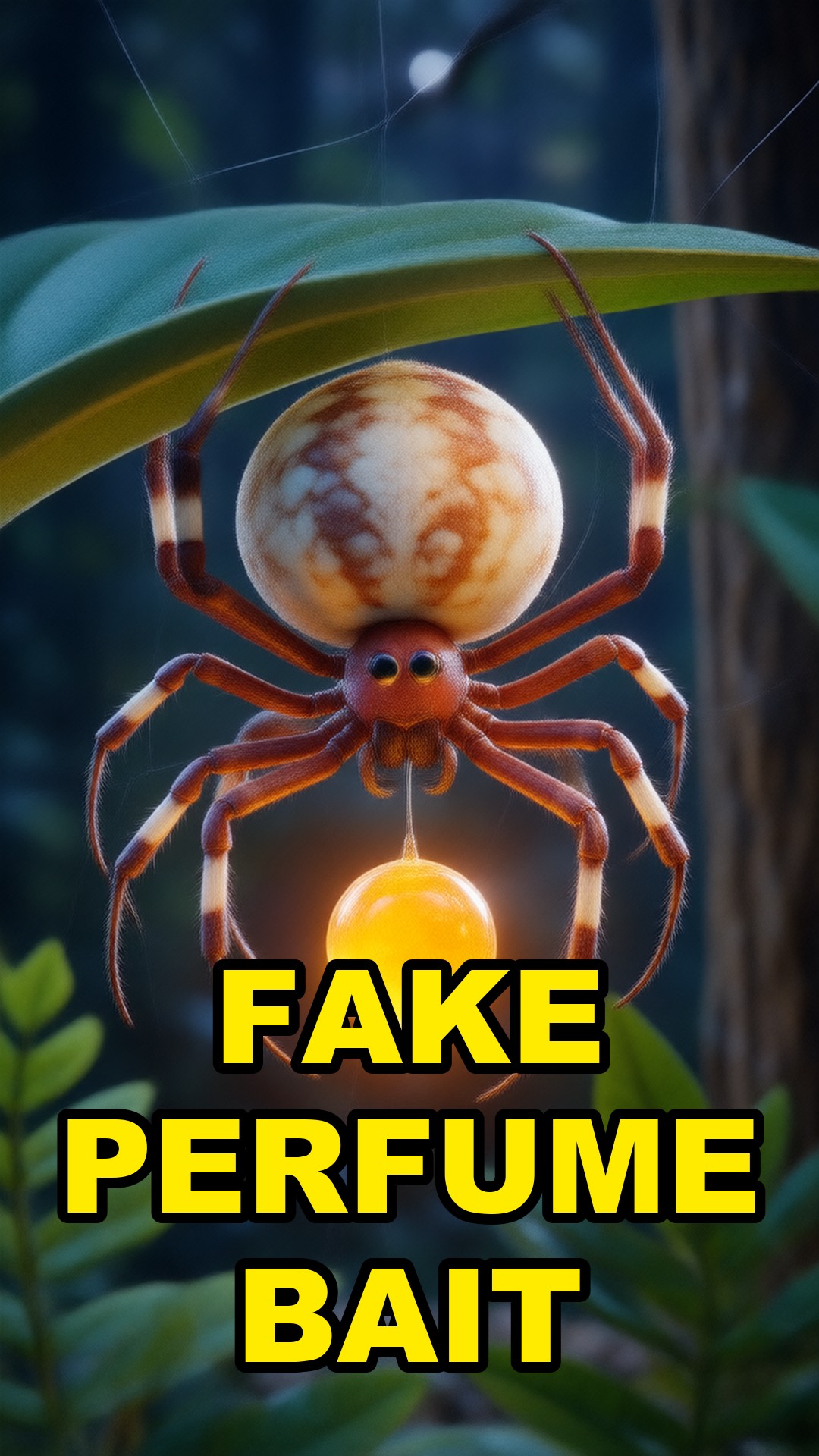 Cartoon illustration: This Spider Goes Fishing With Fake Moth Perfume