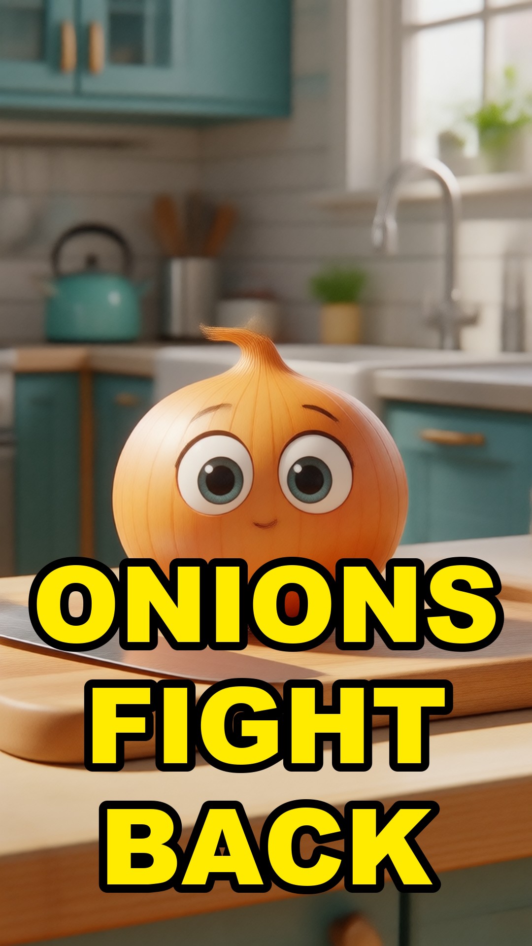 Cartoon illustration: Cutting An Onion Makes It Build Its Own Tear Gas