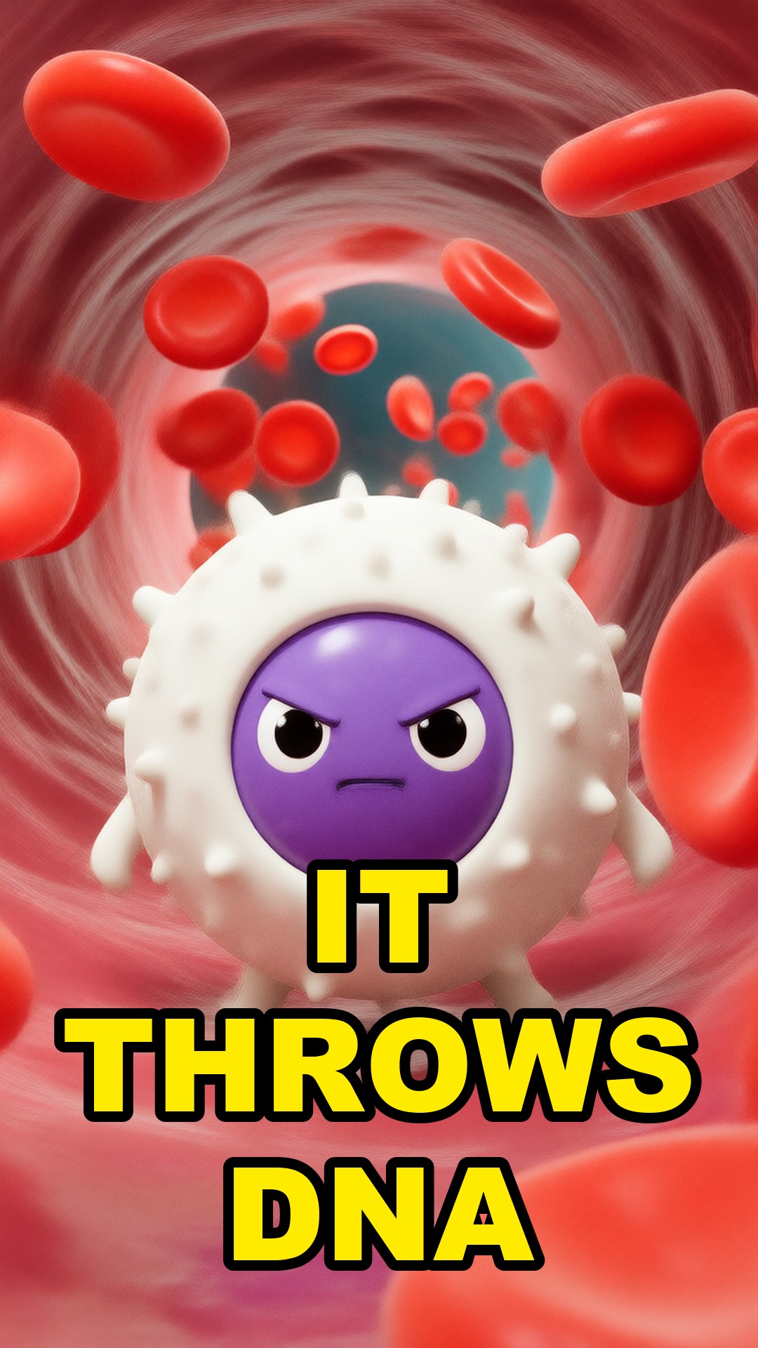 Cartoon illustration: This Cell Explodes To Trap Bacteria In A Net